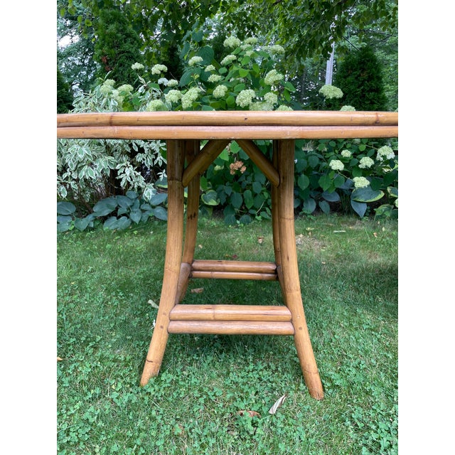 Wood Caned Rattan Bentwood Swivel Chairs and Table Set of 5- Circa 1970s For Sale - Image 7 of 15