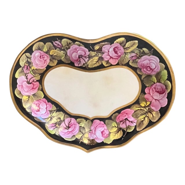 Antique Early 19th Century Derby Porcelain Kidney Shape Dish With Hand Painted Rose Border For Sale