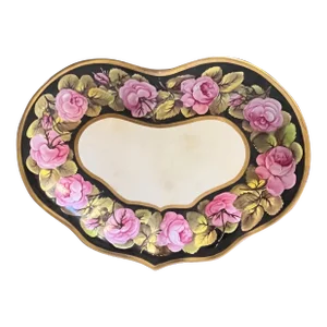 Antique Early 19th Century Derby Porcelain Kidney Shape Dish With Hand Painted Rose Border