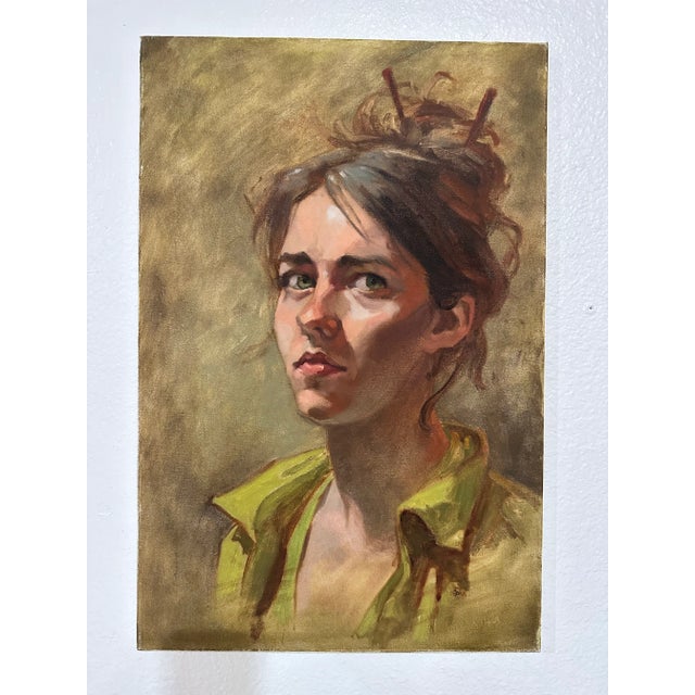 Vintage Original Portrait, Woman With Dubious Expression, Acrylic on ...