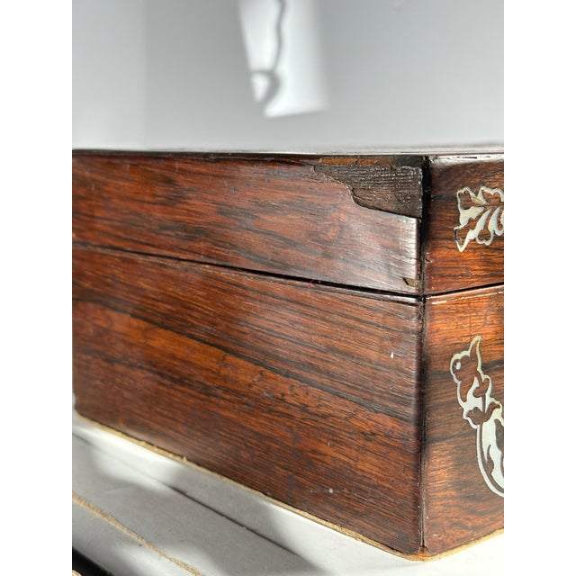 Shell Antique Victorian English Mother-of-Pearl Inlaid Rosewood Box. For Sale - Image 7 of 15