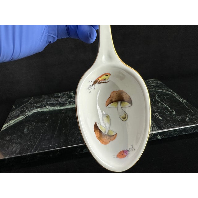 Ceramic Late 20th Century Herend Hungary Hand-Painted Porcelain Serving Spoon, Mushroom & Insect Motif For Sale - Image 7 of 15