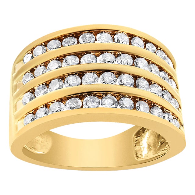 10K Yellow Gold Plated .925 Sterling Silver 1 1/2 Cttw Diamond 4 Row Channel Band Ring (Champagne Co For Sale
