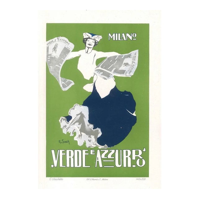 Verde e Azzurro - Original Advertising Lithograph by E. Sacchetti - 1914 ca. 1914 ca. For Sale