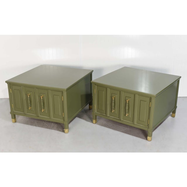 Green Mid Century Square Side Tables or Nightstands in Green - Newly Painted For Sale - Image 8 of 12