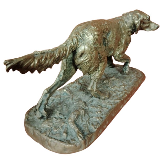 Bronze sculpture signed by Pier Jules Mene, depicting a hunting dog. Excellent overall condition, visible signature....