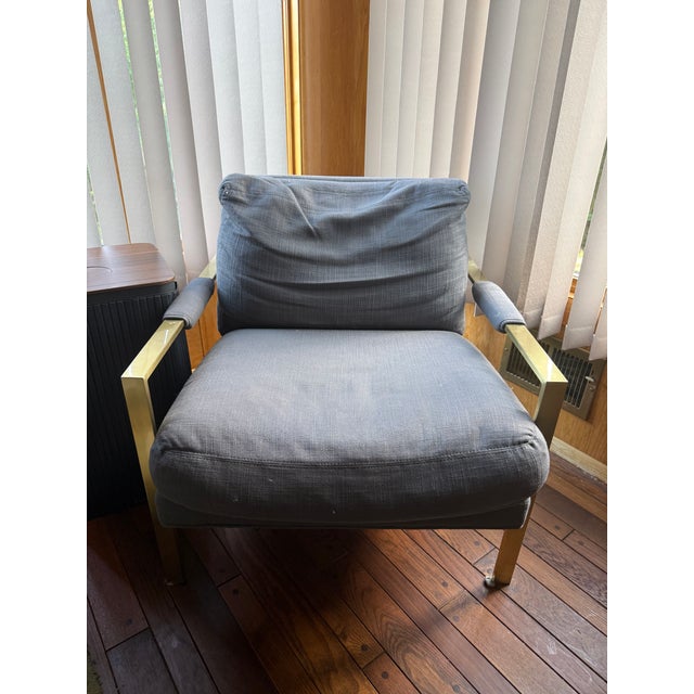 MILO BAUGHMAN, MODEL #951-103,FABRIC CHAIR, 1966. Brass finish frame and charcoal fabric.