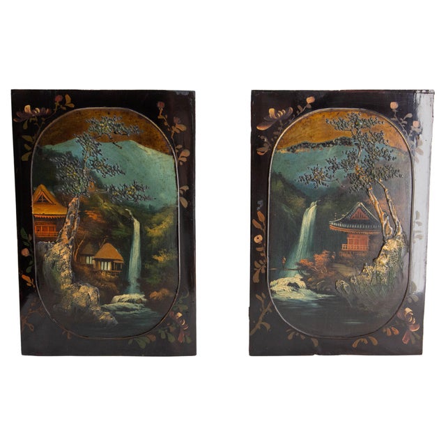 Japanese Painted and Lacquered Wood Panels For Sale - Image 15 of 15