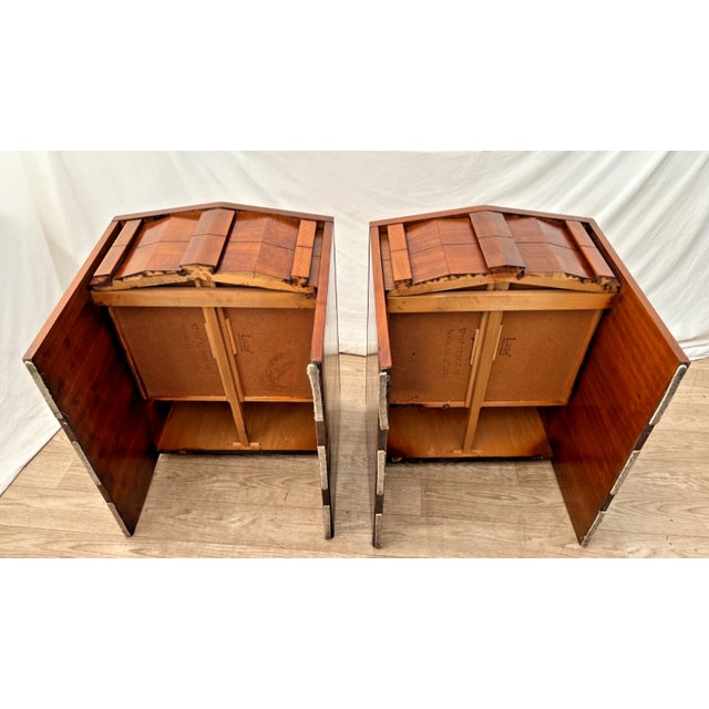 Mid Century Lane Nightstands Staccato Block Brutalist Front Walnut Side Tables, A Pair For Sale - Image 14 of 15