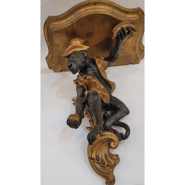 Baroque Carved Wood Pair Maitland Smith Monkey Shelfs With a Banana For Sale - Image 9 of 9