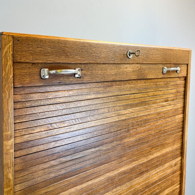 Roller Shutter Cabinet in Oak, 1950s For Sale - Image 9 of 10