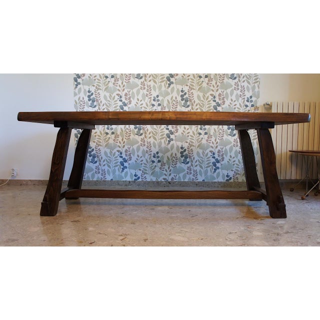 Brown Vintage Brutalist Dining Table in Elm, 1960 For Sale - Image 8 of 8
