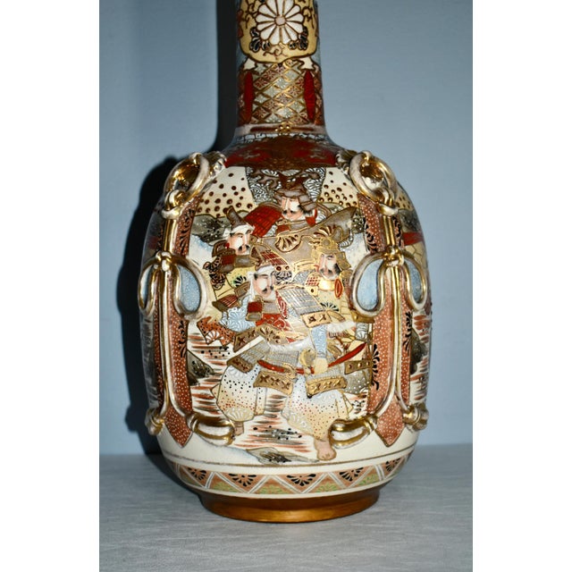Antique Japanese Satsuma Bottle Vase With Molded Ribbons For Sale In Philadelphia - Image 6 of 11
