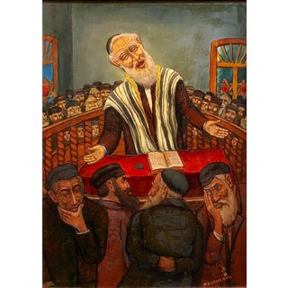 Maurice Kish, The Preacher Rabbi "Der Maggid" Judaica Oil Painting WPA Jewish artist For Sale