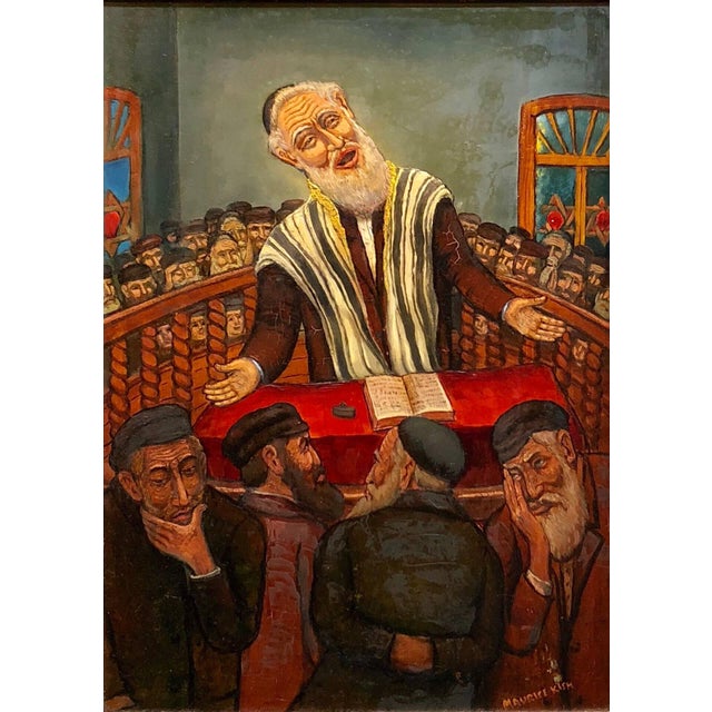 Maurice Kish, The Preacher Rabbi "Der Maggid" Judaica Oil Painting WPA Jewish artist For Sale
