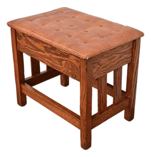 Stickley Style Antique Mission Oak Arts & Crafts Upholstered Footstool or Ottoman