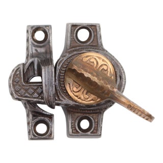 Antique Eastlake Cast Iron & Brass Window Sash Lock For Sale