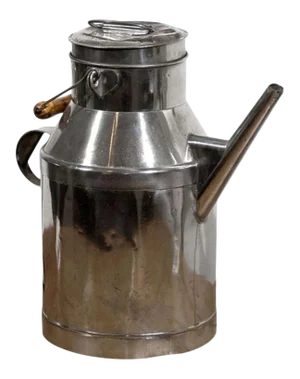 French 19th Century Metal Milk Can with Long Spout and Wooden Handle