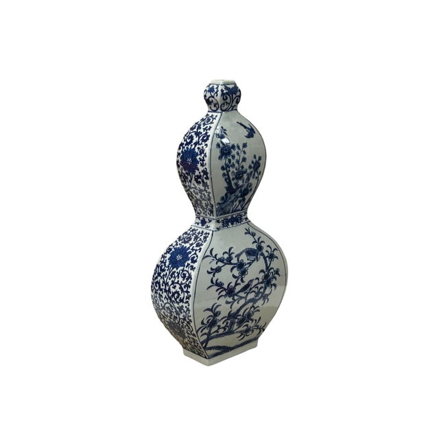 Oriental Slim Flat Gourd Shape Flower Theme Porcelain Art Vase For Sale In San Francisco - Image 6 of 14