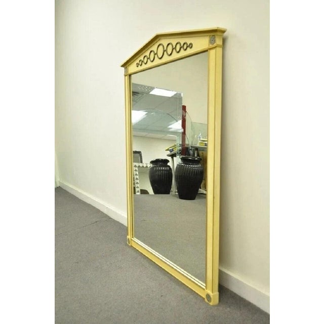Vintage Hollywood Regency Neoclassical Brass Ring Cream Painted Wall Mirror For Sale - Image 10 of 10