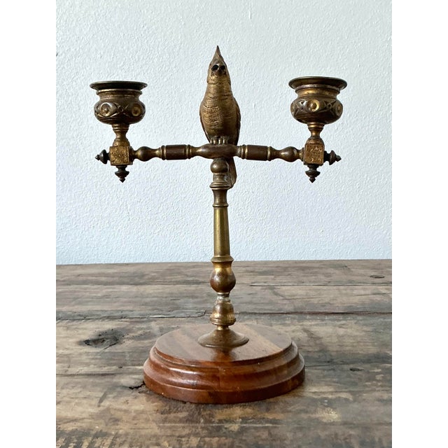 Vintage Boho Gilt Candlestick For Sale - Image 4 of 12