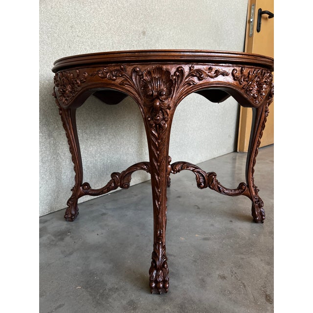 1940s 20th Mariano Garcia Spanish Side Table With Highly Carved Top and Legs For Sale - Image 5 of 11