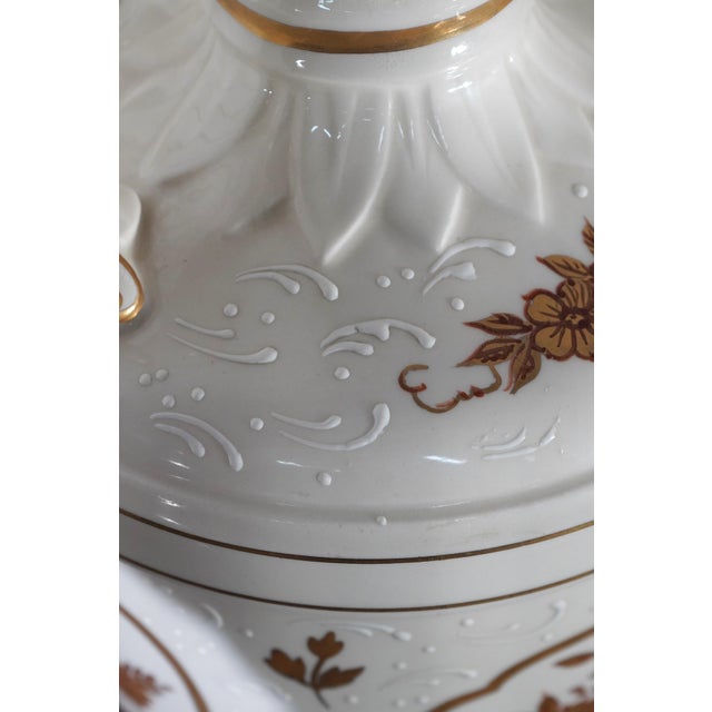 1950s Sevres Style Gold Gilt Floral Motif Porcelain Urn Lamps - Pair For Sale - Image 12 of 15