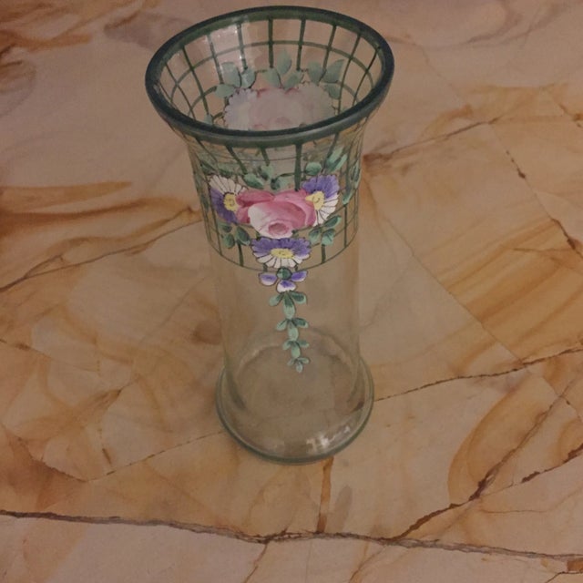 Antique Bohemian Hand-Painted High Enamel Glass Vase For Sale - Image 9 of 13