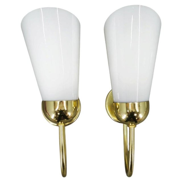 Brass Opaline Wall Lights by Kamenický Šenov, 1970s, Set of 2 For Sale - Image 13 of 13