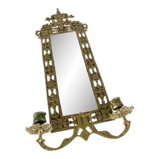 Vintage Victorian Brass Candleholder Wall Sconces Dolphins Motif Beveled Mirror For Sale