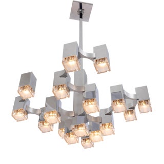 Large Cubic Chrome and Acrylic Glass 17-Light Chandelier by Gaetano Sciolari, Italy, 1960s For Sale