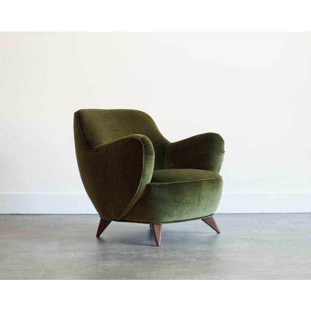 Vladimir Kagan Barrel Lounge Chairs in Olive Green Velvet and Walnut Legs For Sale In New York - Image 6 of 10