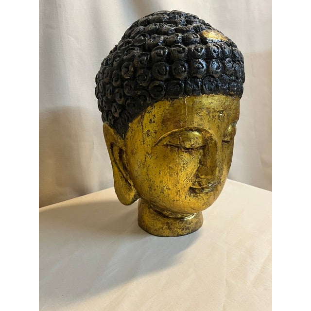 Large Gilt Wood Chinese Buddha Head For Sale - Image 4 of 7