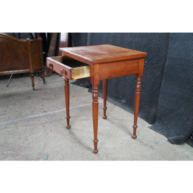 Early 20th Century Antique Early American Country Farmhouse Cherry Parlor Side Table For Sale - Image 5 of 11