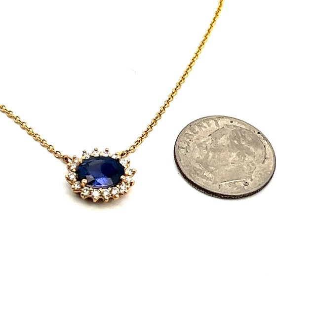 Natural Sapphire Diamond Halo Pendant With Chain 18" 14k YG 1.67 TCW Certified For Sale - Image 15 of 15