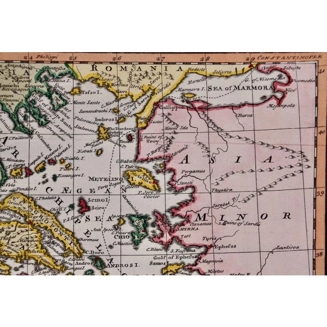Mid 18th Century Mainland Greece & Islands: An Original 18th Century Hand-Colored Map by Emanuel Bowen , 1747 For Sale - Image 5 of 6