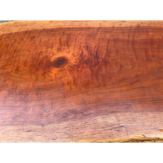 Wood Late 20th Century Rustic Style Live Edge Slab Wood Top Coffee Table/ Bench With Iron Hairpin Legs For Sale - Image 7 of 18