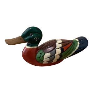 Mid 20th Century Hand Carved Hand Pained Wood Duck Decoy
