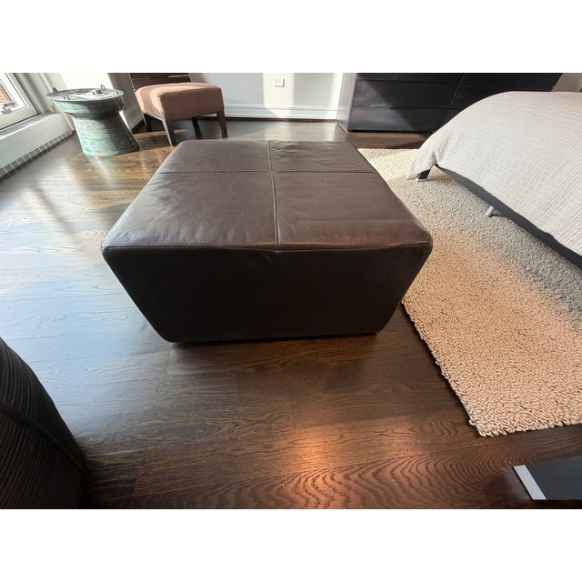 2000 - 2009 Transitional Square Leather Ottoman — Modern Design, Rich Espresso Leather, Versatile Accent Piece For Sale - Image 5 of 7
