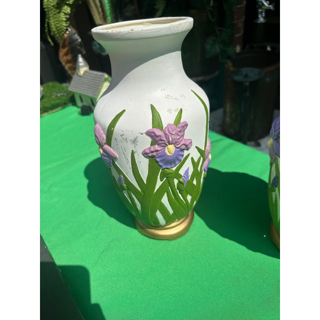 White Pair of Handmade Floral Ceramic Vases For Sale - Image 8 of 8