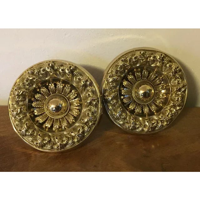 19th Century Antique 19th Century American Federal Empire Gilt Spun Brass Drapery Tie Backs - A Pair For Sale - Image 5 of 11
