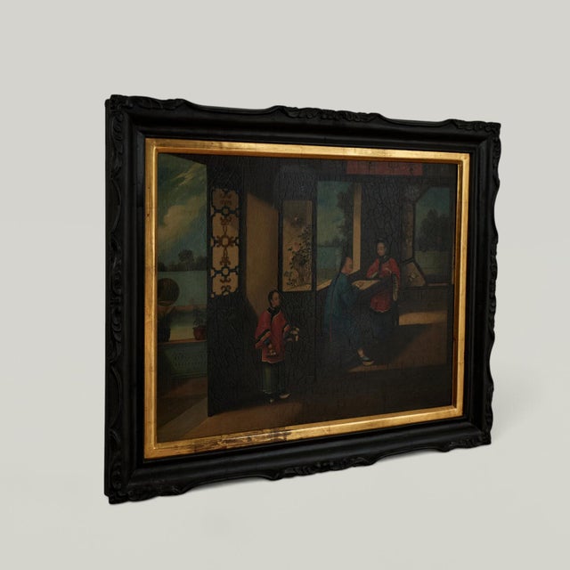 Antique Chinese Painting of an Interior Scene For Sale - Image 10 of 11