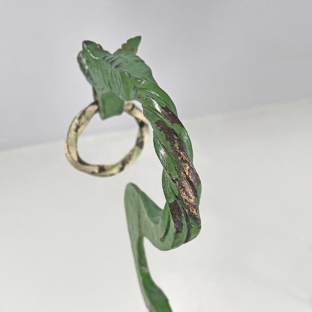 Italian Art Nouveau White Green Wrought Iron Vase Holders with Dragons, 1900s, Set of 2 For Sale - Image 10 of 18