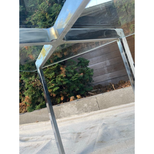 Mid 20th Century Mid 20th Century Barcelona Style Chrome X-Base Glass Top Side Table, Mid-Century Modern For Sale - Image 5 of 10