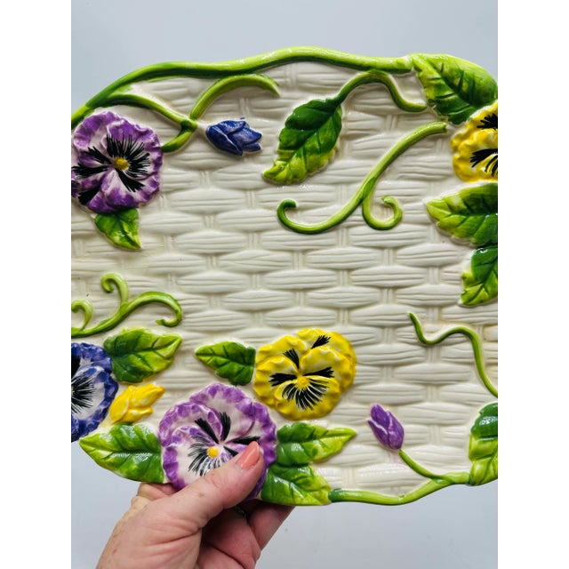 Shabby Chic Vintage Ceramic Pansy Platter For Sale - Image 3 of 7