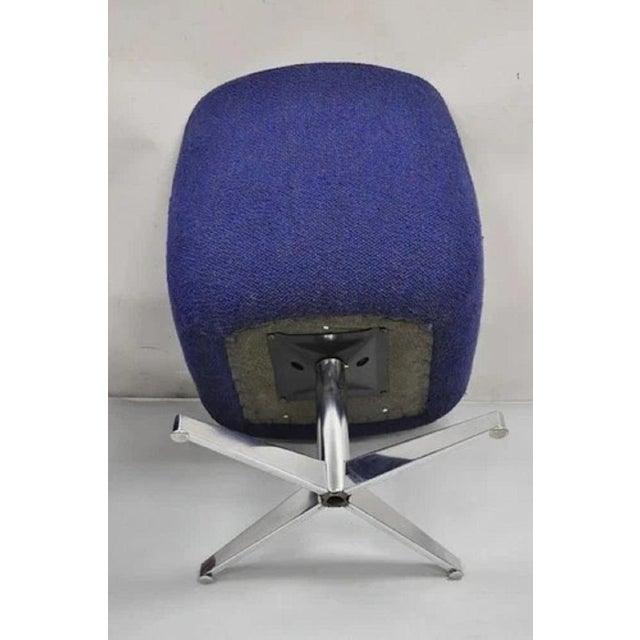 Vintage Mid Century Modern Blue Upholstered Chrome Swivel Base Club Chair - Pair For Sale - Image 9 of 12