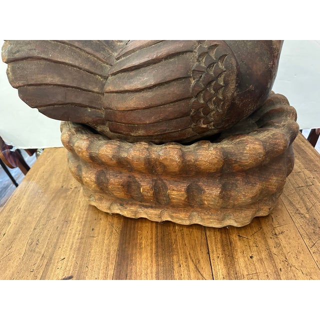 Monumental Carved Wood Antique Rooster or Hen in a Nest Centerpiece For Sale - Image 4 of 16