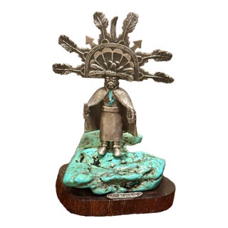 Silver & Turquoise Kachina Sculpture by Carol Sues, 20th Century For Sale