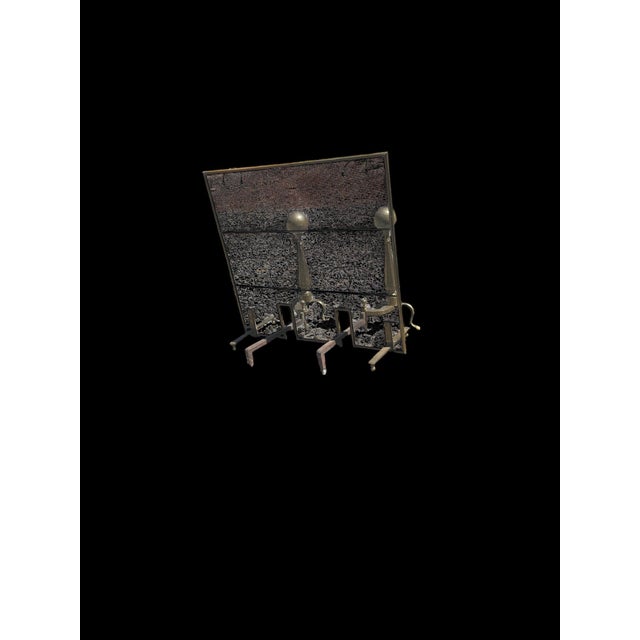 Art Nouveau Antique Andirons and Fireplace Screen For Sale - Image 3 of 6