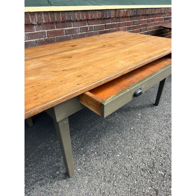 Vintage Green French Farmhouse Table With Drawer For Sale - Image 11 of 12